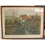 After Patrick A. Oxenham "Badgers at the Sett" no. 141/500, 31 x 45cm, and "Fox on Wall" no.
