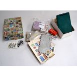 A box of stamps, playing cards, cigarette cards and two The Beatles chewing gum cards, no.