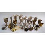 A mixed lot of brass and pewter goblets,