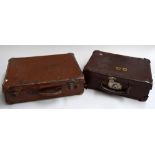 Two small brown vintage suitcases,