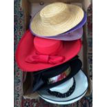 Two boxes of ladies hats in good condition, in straw, silk, felt,