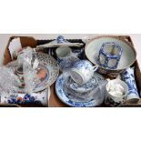 A box of mostly Chinese blue and white china,
