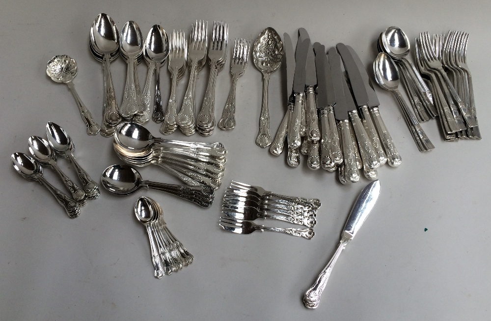 Twelve place settings of King's pattern plated flatware