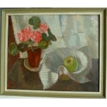 E. Mackinnon. Still life, oil on board, signed lr.rt.