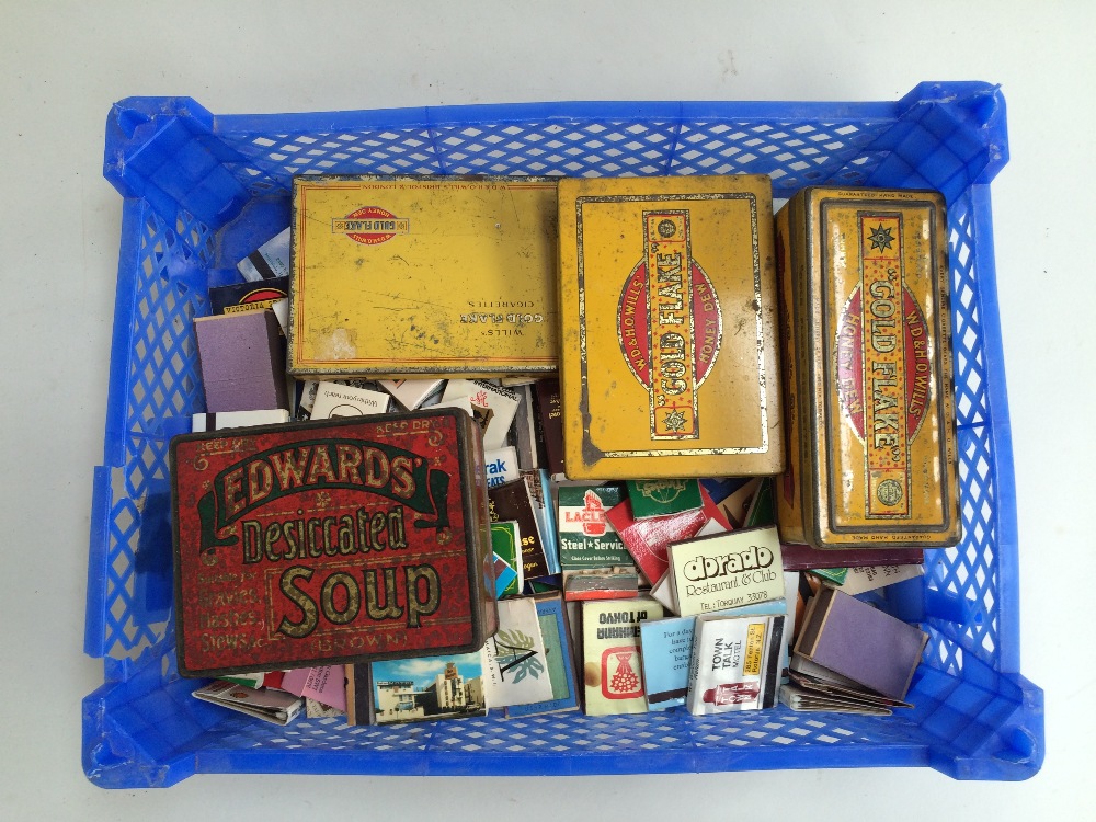 A quantity of tobacco tins and matchstick boxes, including 'Edward's Desiccated Soup',