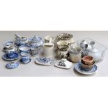 A lot of china including miniature white tea set, small blue and white cups,