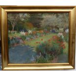 British School, 20th century, 'Garden Scene' oil on canvas, 45cm x 55cm,