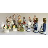 A box of mixed continetal figurines and some Delft