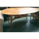 Mid-century pine kitchen table on tapered legs with x-stretcher,