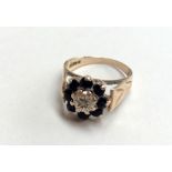 9ct gold sapphire and diamond cluster ring