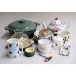 A quantity of ceramics including a Copeland Spode teapot decorated in pink and green flowers,