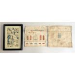 Two late Victorian samplers dated 1887 and 1890 and a small fragment of Chinese embroidered silk