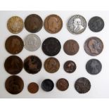 A small collection of old coins, including a a 'Danske 1742 24 skilling; NORV VA GO D G REX DAN',