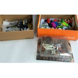 Two boxes of mixed figures including Eaglemoss chess pieces and Beano and Dandy figures