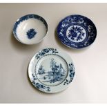 A 19th century Chinese Jiaqing period blue and white stem bowl, a blue and white qianlong plate,