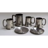 Four pewter tankards and other items