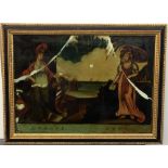 Two early 19th century paintings on glass, 'Autumn, Winter', 'Europe, Asia', both 25x36cm,