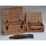 Two wicker hampers, 36x32x20cmH and 38x25x15cmH,