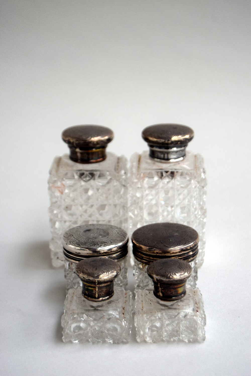 A matched set of six silver and cut glass toiletry bottles, - Image 2 of 2