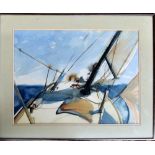 Sailing interest: a 20th century watercolour of a keeling yacht, 30x40.