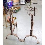 A pair of large Victorian wrought iron fire cup-dogs,