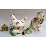 A mixed lot of ceramics to include a large 'Flora and Fauna' Staffordshire cat,