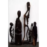 A collection of five African carved hardwood figures,