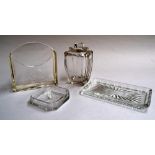 Art Deco glass desk set to include letter holder and pin dish