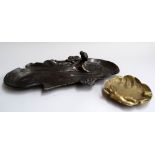 An Art Nouveau tray with female figure and small brass tray with female figure