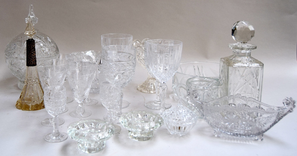 A quantity of cut glass to include an early 20th century scent bottle with chased white metal