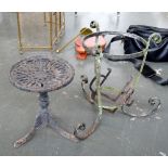 A small three legged cast iron garden trivet, 29cmH, with a three legged urn stand,