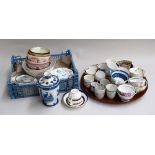 A mixed lot of early ceramics, including oriental and Chinese bowls, blue and white vase with lid,