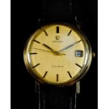 A GENTLEMAN’S 9CT GOLD OMEGA GENÉVE WRIST WATCH WITH DATE CIRCA 1971 w HALLMARK, DIAL SIGNED OMEGA