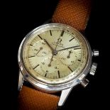 A RARE GENTLEMAN’S STAINLESS STEEL OMEGA CHRONOGRAPH WRIST WATCH CIRCA 1963, REF. 105.001,