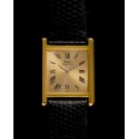 A GENTLEMAN’S PIAGET 18CT GOLD TANK WRIST WATCH With back crown Movement: Quartz Case: Diameter