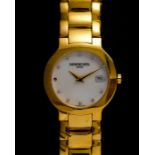 A LADIES GOLD PLATED RAYMOND WEIL BRACELET WATCH DIAMOND LOOSE 9 O’CLOCK POSITION MOTHER OF PEARL