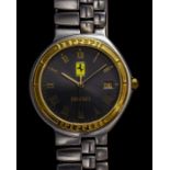 A FERRARI FORMULA STEEL & GOLD QUARTZ WATCH ON BRACELET, CIRCA 1991, with box & papers, Movement: