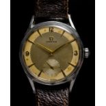 A GENTLEMAN’S STEEL OMEGA WRIST WATCH CIRCA 1950, with SUB SECONDS DIAL Movement: mechanical, cal