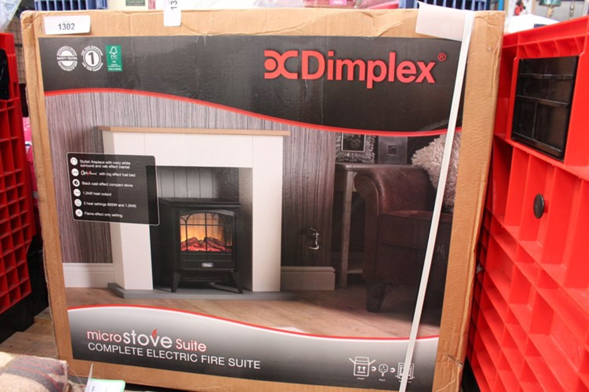 1 x Dimplex micro stove suite, ivory and oak effect surround and mantle, black cast effect compact