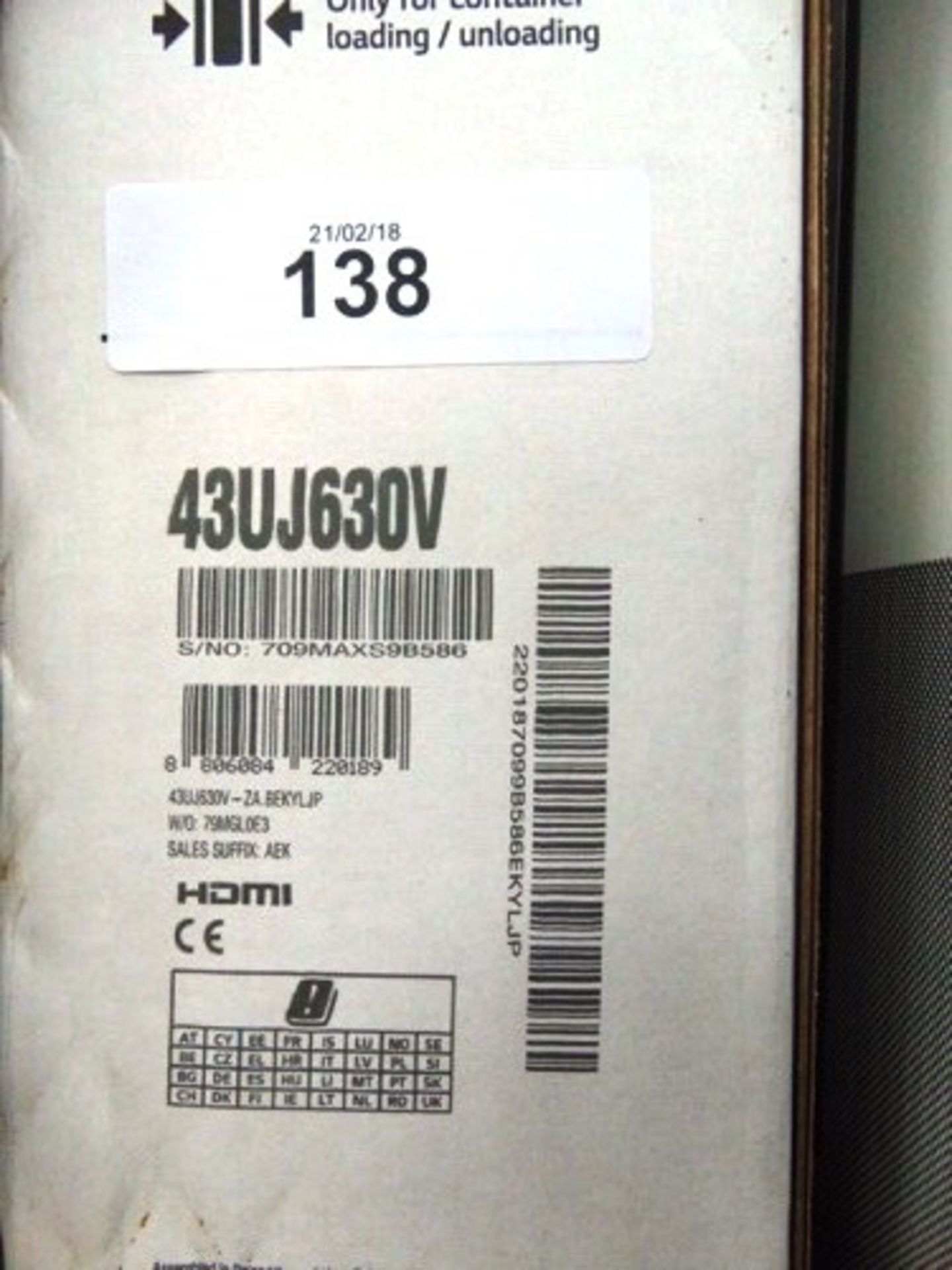 1 x LG, 43", 4K UHD TV model number: 43UJ630V - Sealed new in box (ESB7)