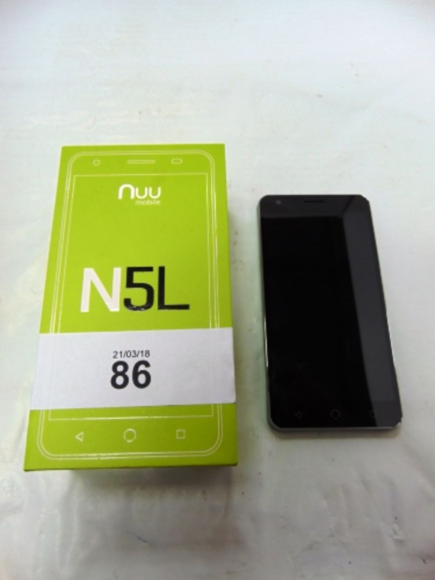 A Nuumobile N5L black smartphone, 1gb Ram, 8gb storage, powers on, factory reset, IMEI: