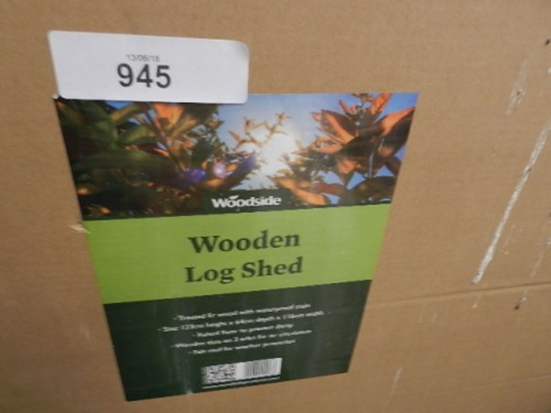 1 x Woodside wooden log shed, 123cm(H) x 116cm(W) x 64cm(D) - New in box (R2)