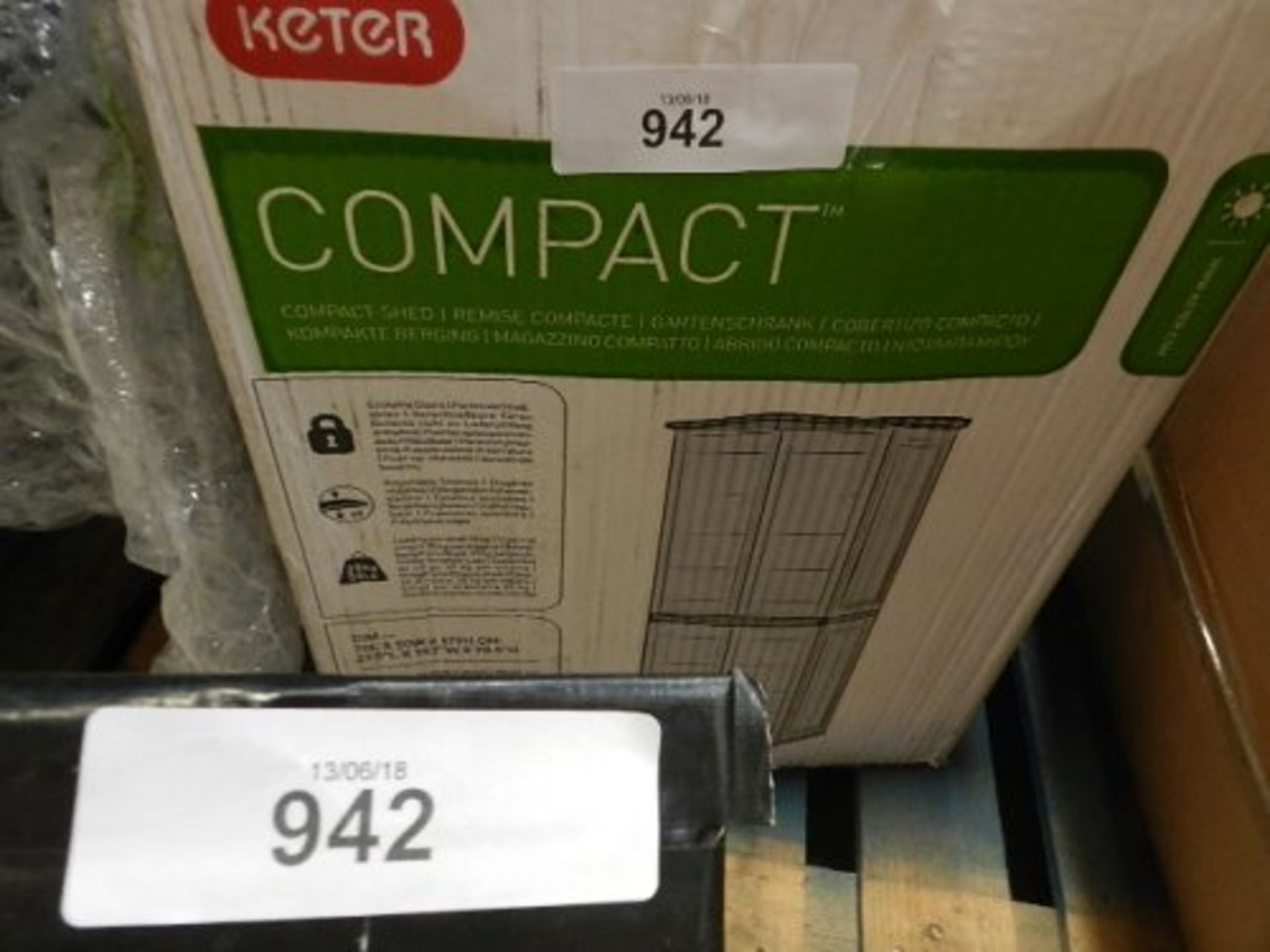 1 x Keter compact shed/storage unit, size 179cm(H) x 70cm(W) x 50cm(D) - New in box (R2)