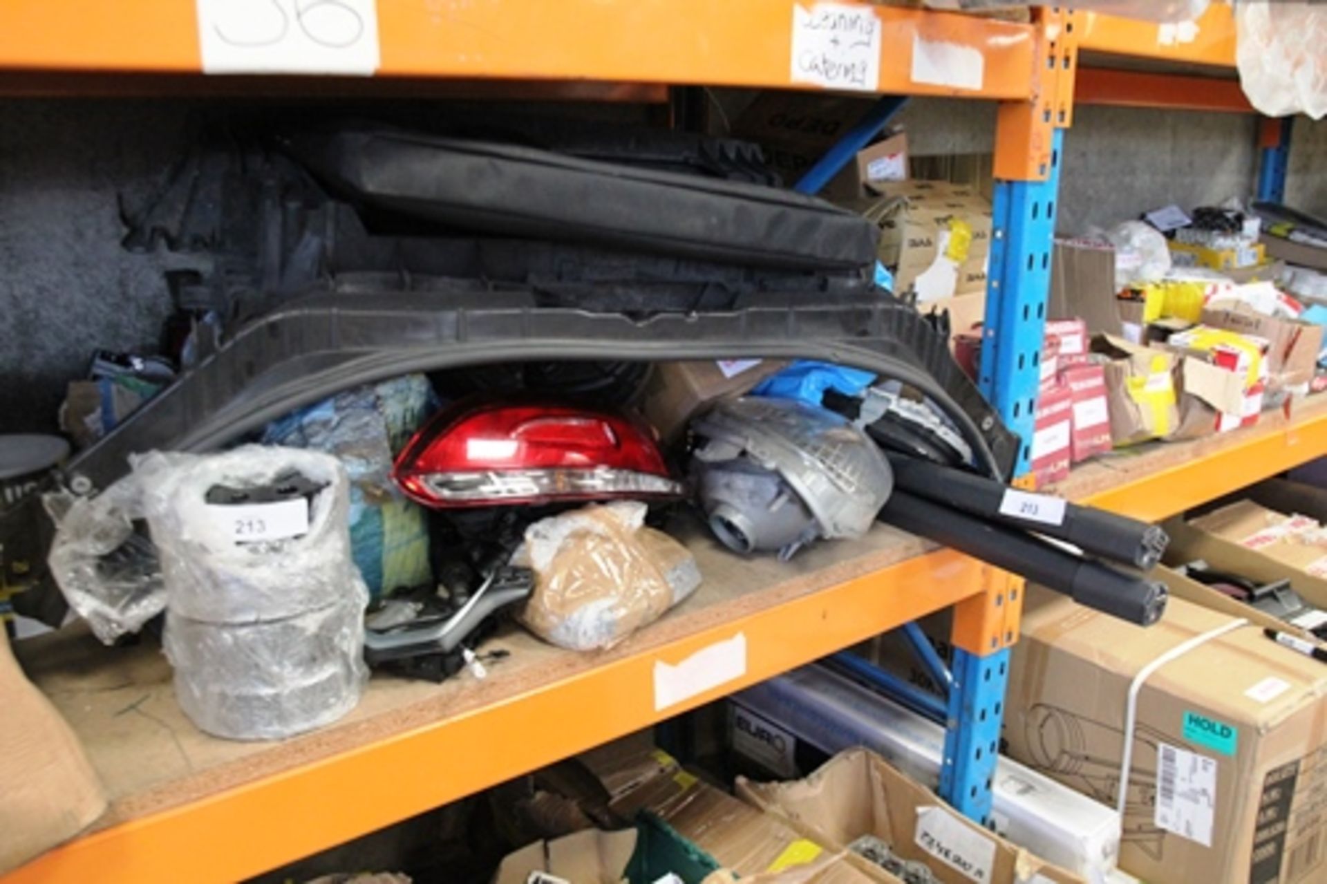 Approximately a half shelf of car spares including headlights, parcel shelf, mirrors, clocks - Image 2 of 4