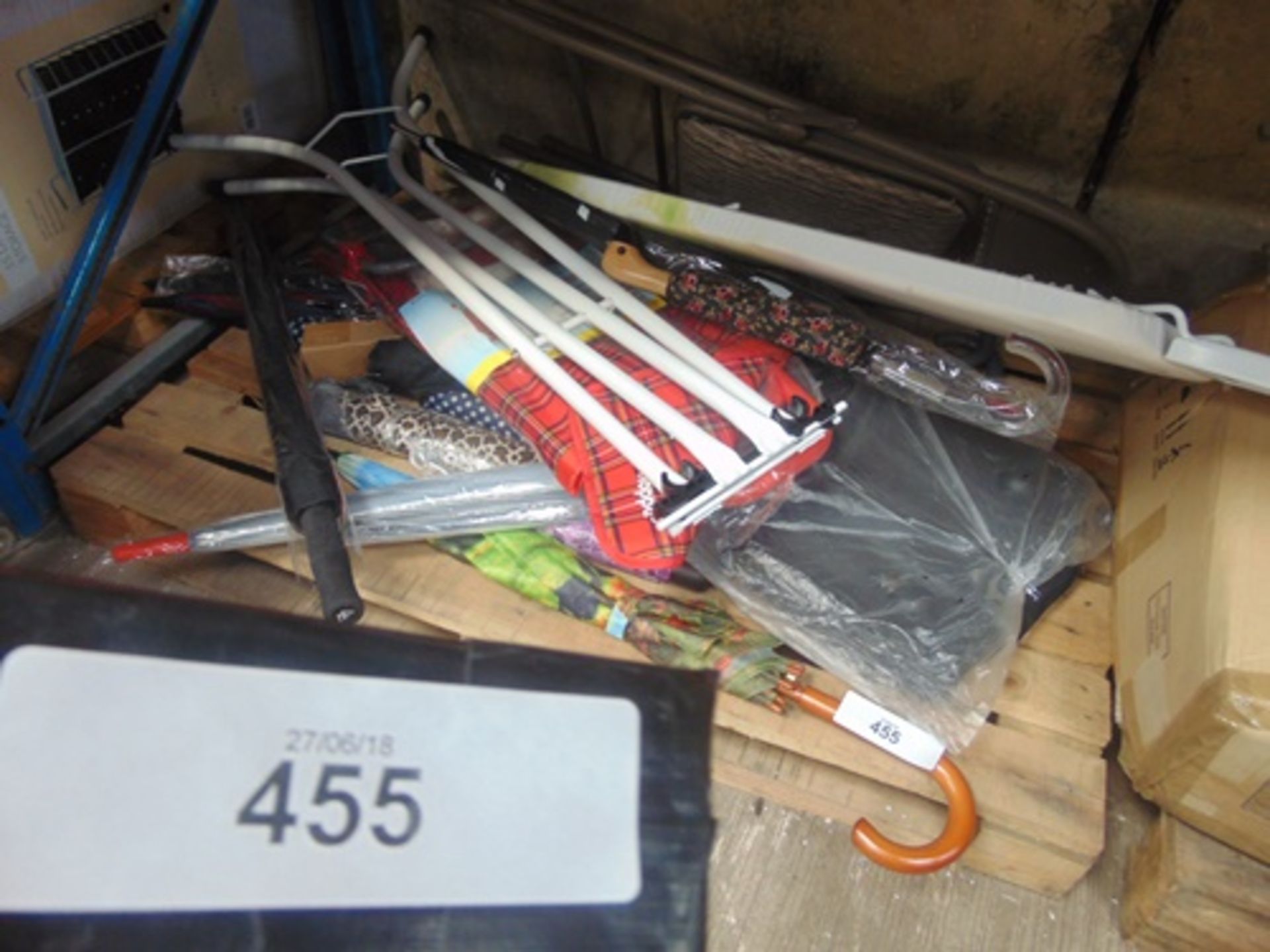 Approximately half a shelf of umbrellas and fabric shopping trolley bags etc. - Condition - Mixed (