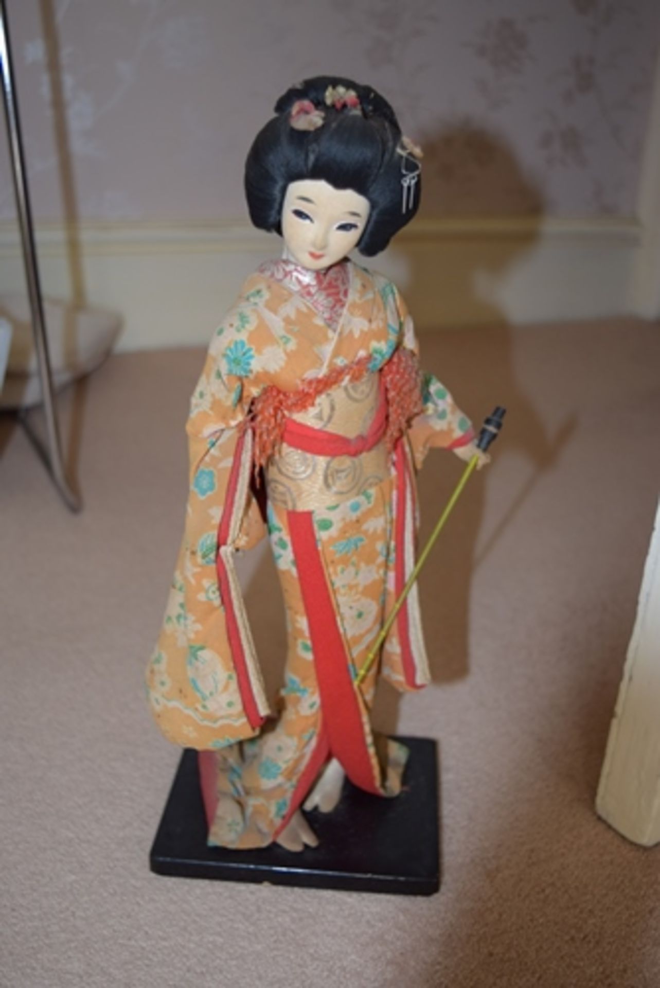 Japanese traditional lady doll in original condition, dressed in kimono and on a stand. Approx 15"- - Image 2 of 4
