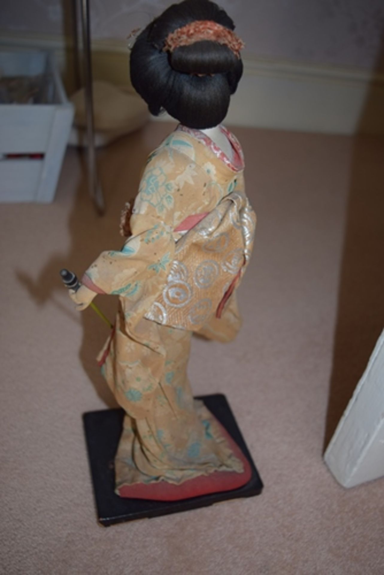 Japanese traditional lady doll in original condition, dressed in kimono and on a stand. Approx 15"- - Image 4 of 4