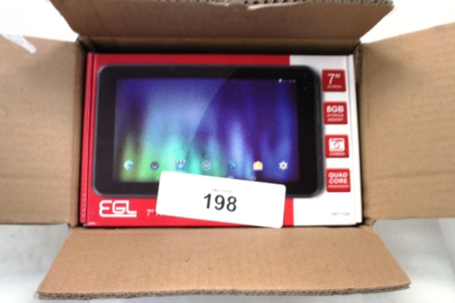 An EGL 7" tablet, 8GB, colour dark grey, model EBT71024. This item has not been tested or