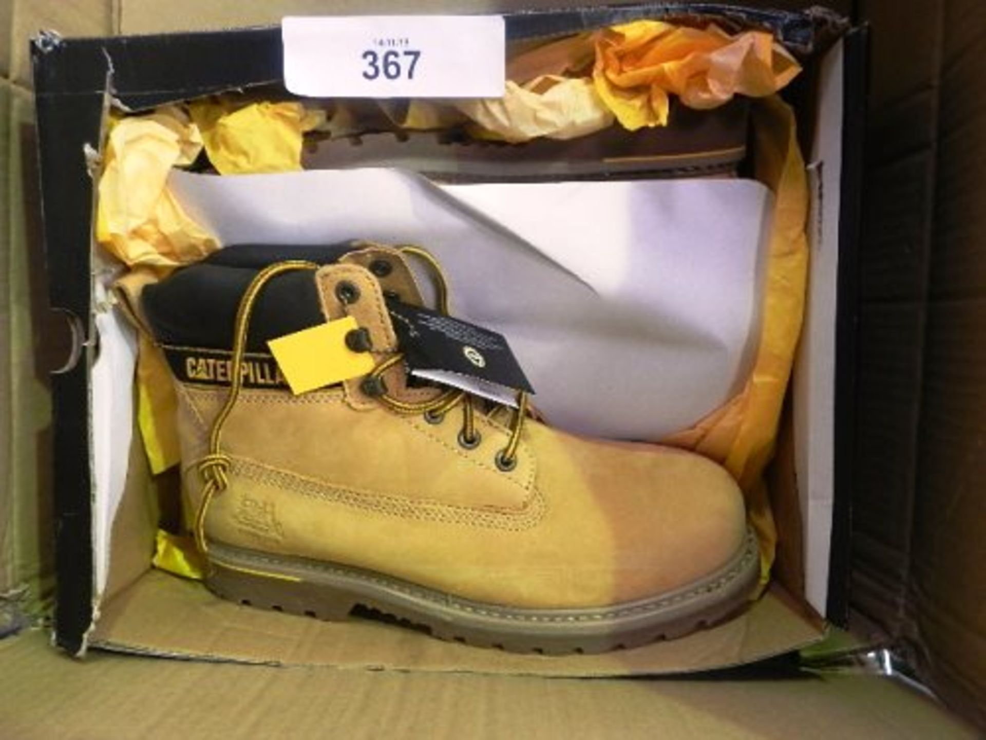 1 x pair of Cat Holton SB honey reset 6" steel toe cap boots, UK size 9 - New (BC2)