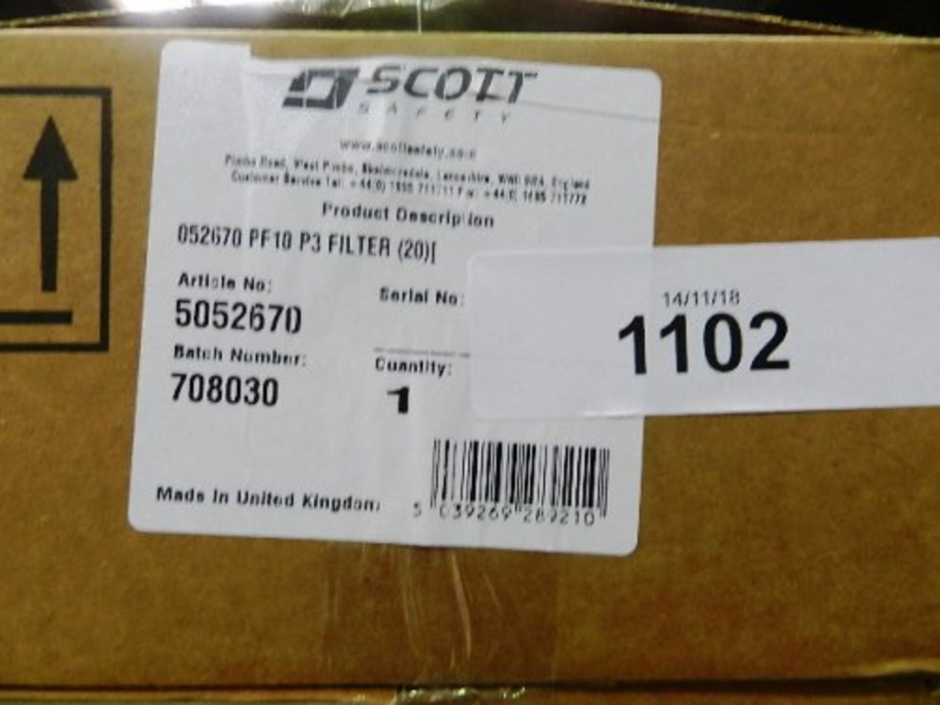 A box containing 20 x Scott safety 5052670 PF-10 P3 filters - New in box (ESB21)
